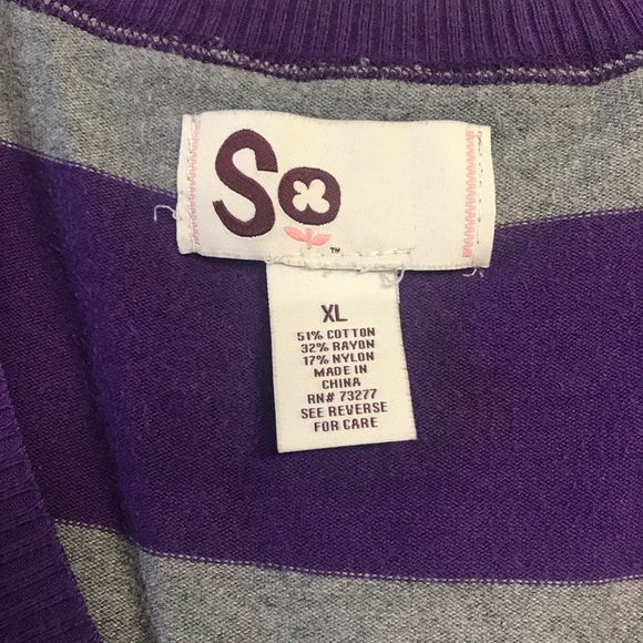 SO Purple/Grey Striped V-neck Ribbed Sweater (XL) - Picture 3 of 4
